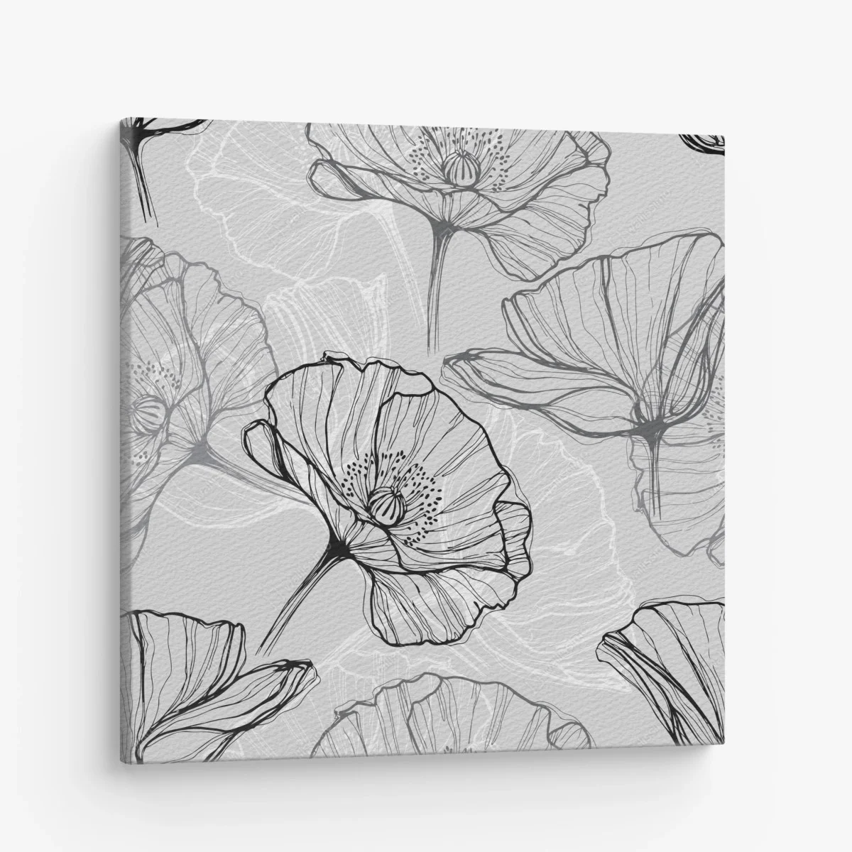 Leinwandbild zarter grauer mohn in linienzeichnung – Wallnifity® Leinwandbild zarter grauer mohn in linienzeichnung – Wallnifity®