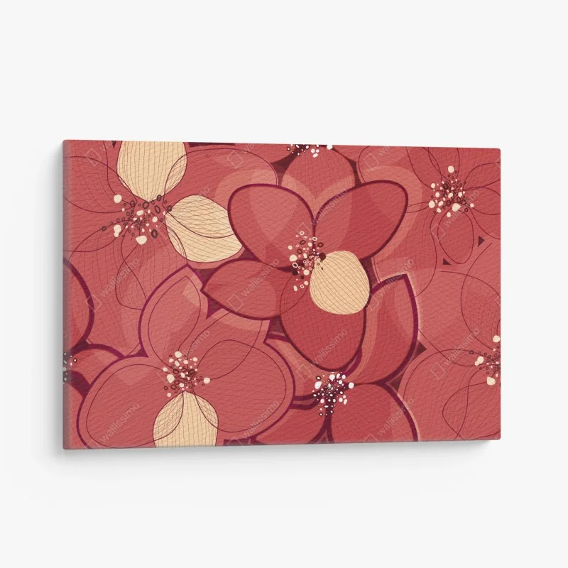 Leinwandbild rotes blumenmuster mit beigen mittelpunkten