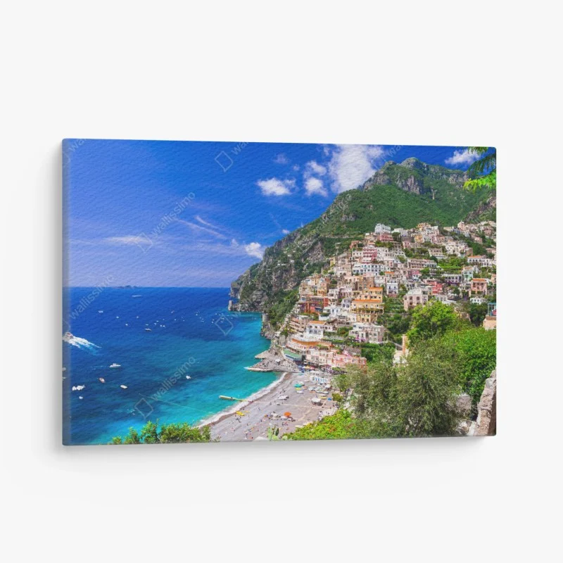 Leinwandbild sonnige panoramaaufnahme von Positano an der Amalfiküste