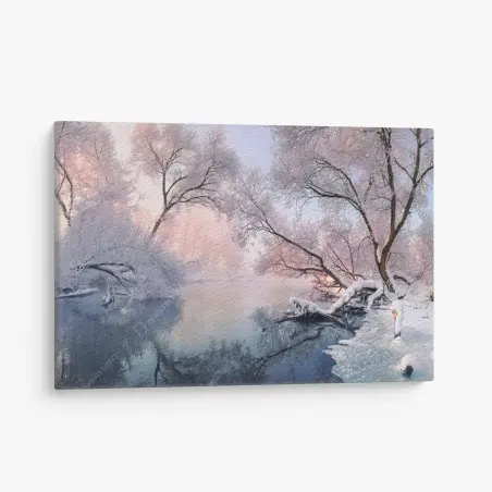 Leinwandbild ruhige winterlandschaft am fluss – Wallnifity®