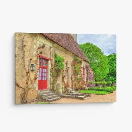 Leinwandbild reizendes landhaus mit blühender glyzinie – Wallnifity®