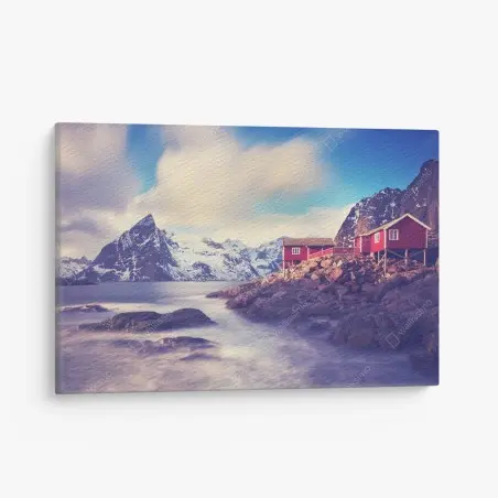 Leinwandbild küstengebirge mit roten hütten – Wallnifity®