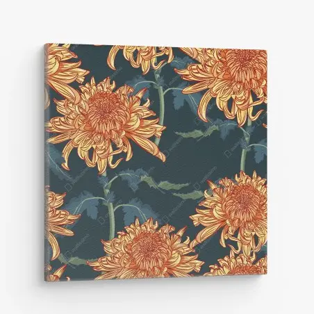 Leinwandbild goldene chrysantheme botanisches muster – Wallnifity®
