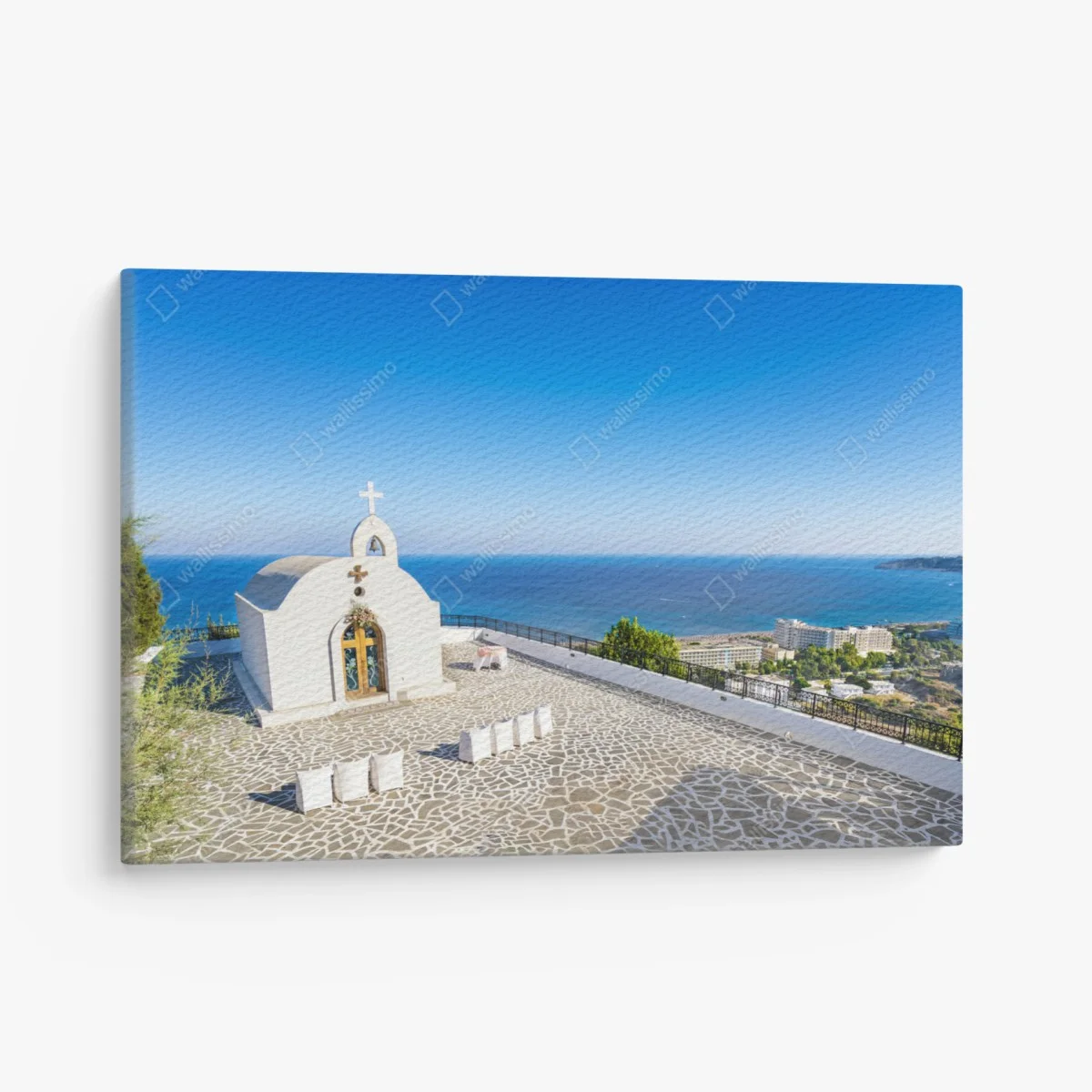 Leinwandbild weiße kapelle mit meerblick in Faliraki – Wallnifity® Leinwandbild weiße kapelle mit meerblick in Faliraki – Wallnifity®
