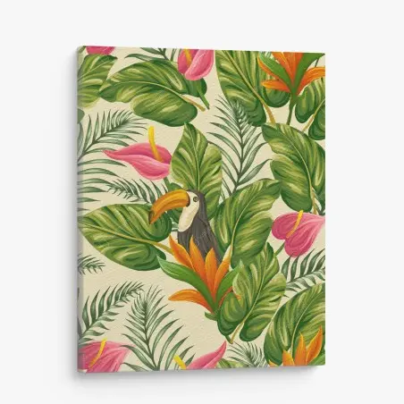 Leinwandbild tropisches botanisches muster mit tukan – Wallnifity®