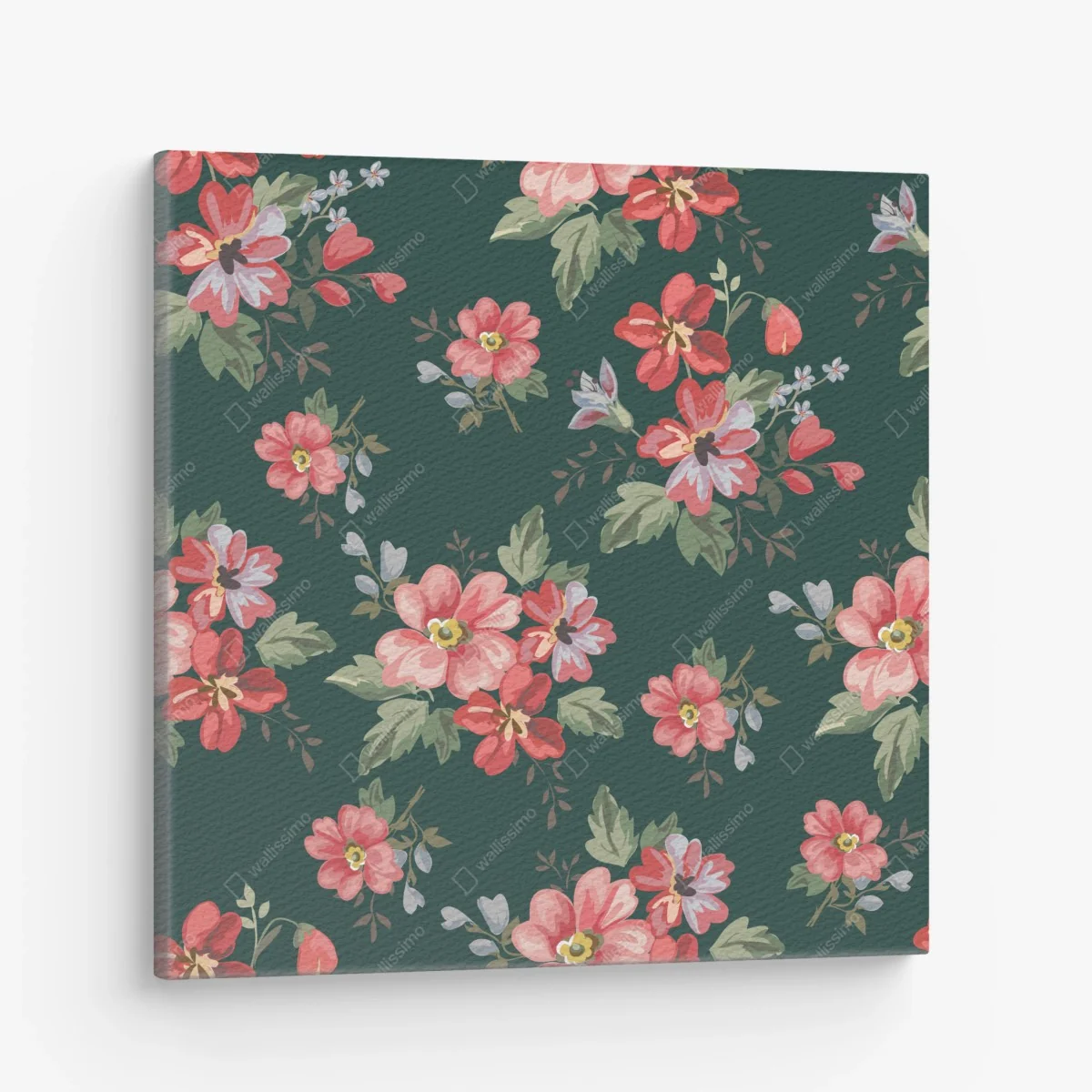 Leinwandbild vintage rosa blumenmuster auf tiefgrün – Wallnifity® Leinwandbild vintage rosa blumenmuster auf tiefgrün – Wallnifity®