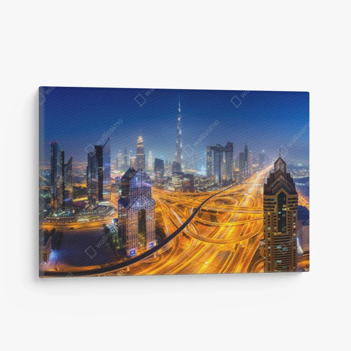 Leinwandbild panorama der nächtlichen skyline von Dubai – Wallnifity® Leinwandbild panorama der nächtlichen skyline von Dubai – Wallnifity®