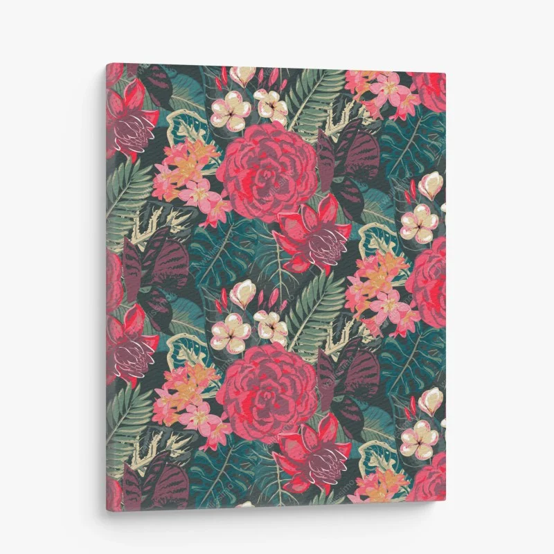 Leinwandbild tropisches blumenmuster in rosa und türkis