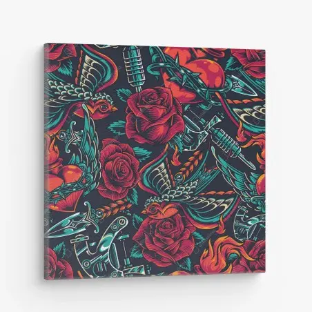 Leinwandbild kräftiges tätowierungsmuster mit rosen – Wallnifity®