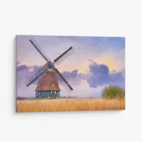 Leinwandbild historische windmühle auf goldenen feldern – Wallnifity®