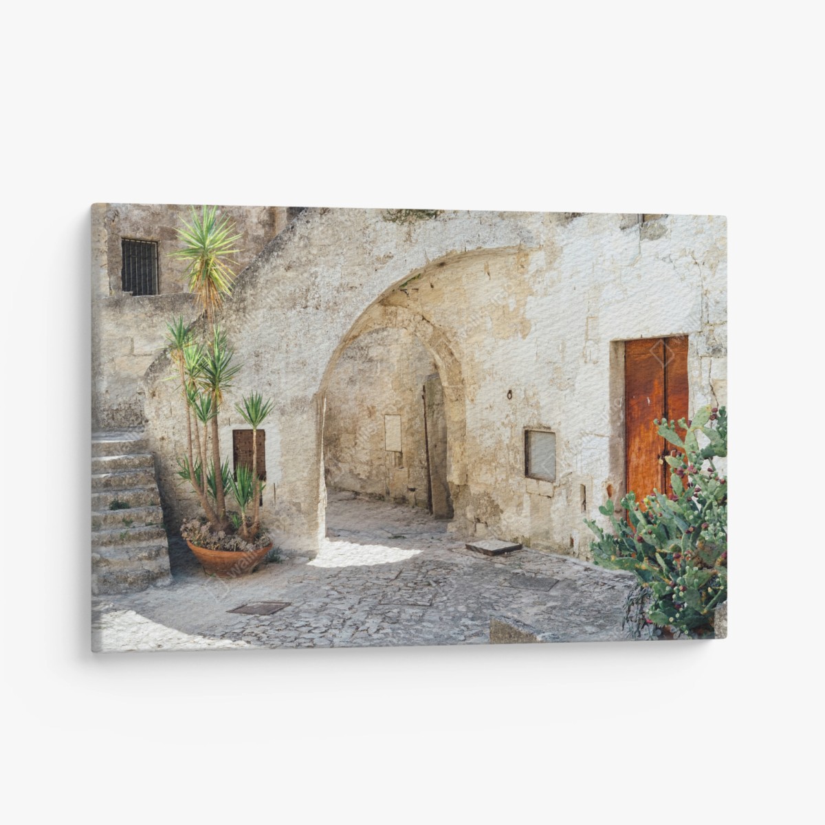 Leinwandbild mediterraner steinhof mit bogen – Wallnifity®