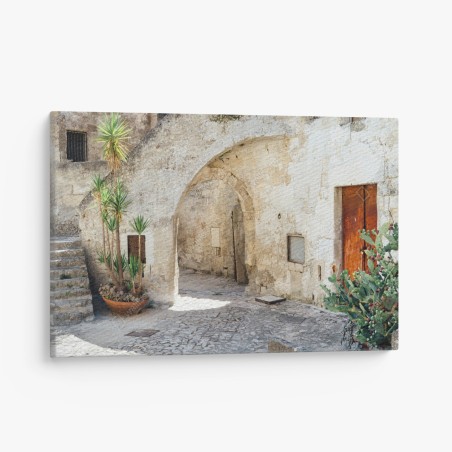 Leinwandbild mediterraner steinhof mit bogen – Wallnifity®