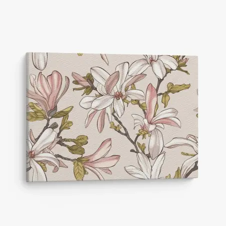 Leinwandbild pastell magnolien auf beigem grund – Wallnifity®
