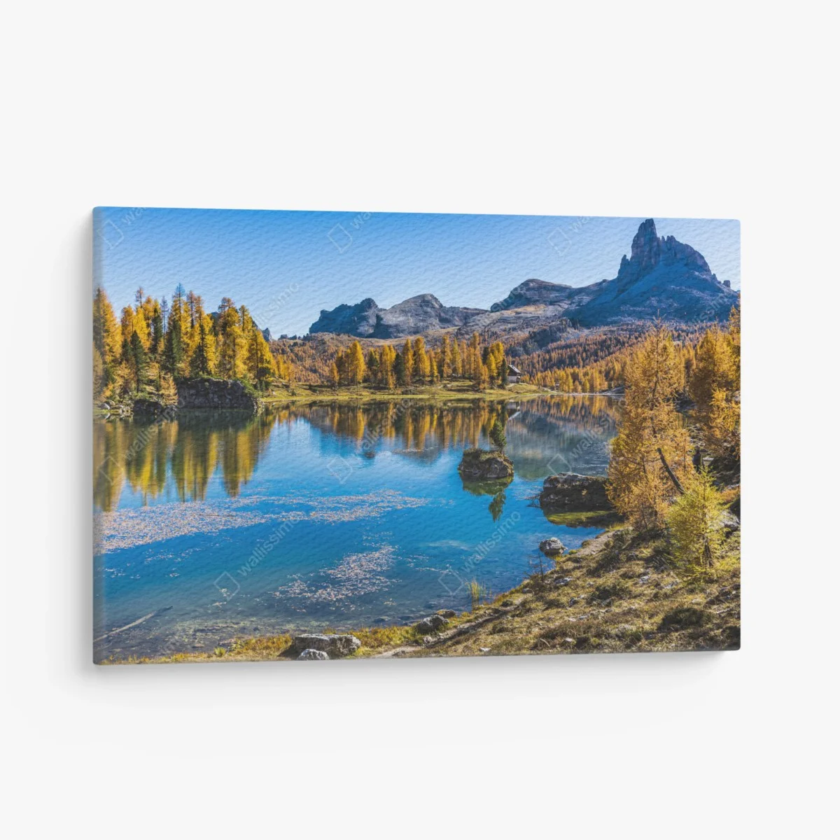 Leinwandbild herbstlicher alpensee mit bergreflexion – Wallnifity® Leinwandbild herbstlicher alpensee mit bergreflexion – Wallnifity®