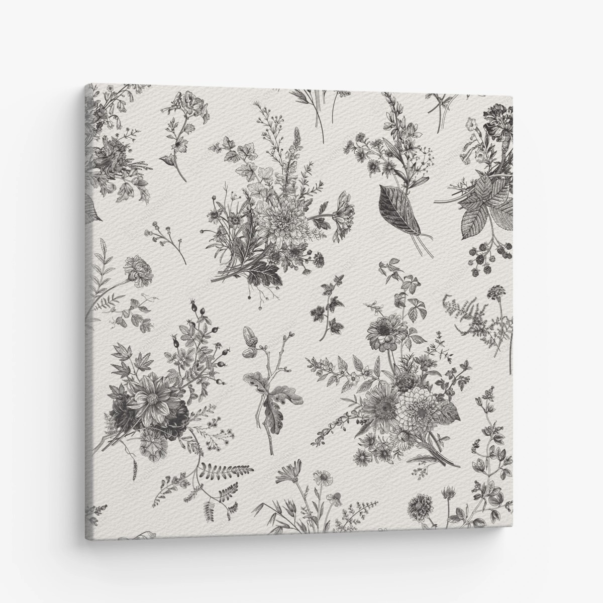 Leinwandbild klassisches schwarzweißes blumenmuster – Wallnifity®