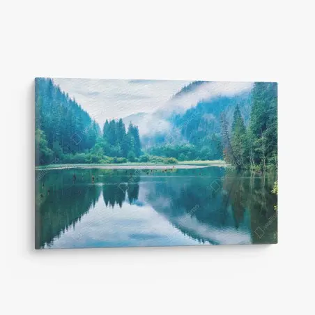 Leinwandbild nebliger morgen am see Lacu Rosu, Rumänien – Wallnifity®