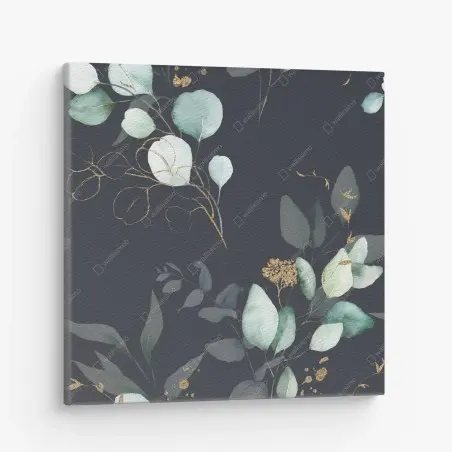 Leinwandbild eukalyptus aquarellblätter auf dunklem hintergrund – Wallnifity®