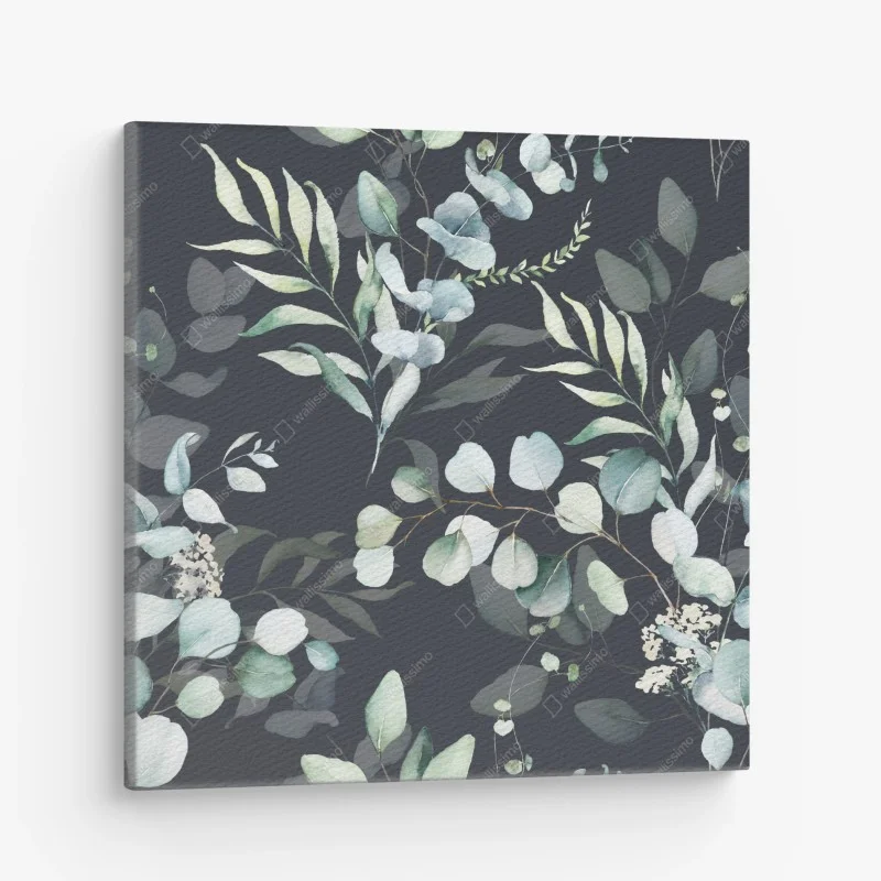 Leinwandbild eukalyptus aquarell botanisches muster auf dunklem hintergrund