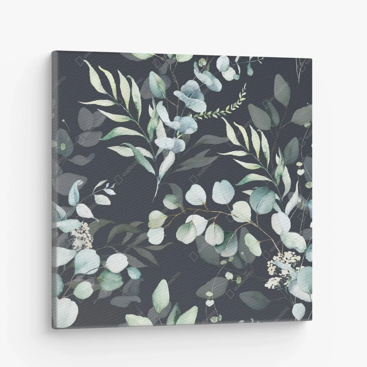 Leinwandbild eukalyptus aquarell botanisches muster auf dunklem hintergrund – Wallnifity® Leinwandbild eukalyptus aquarell botanisches muster auf dunklem hintergrund – Wallnifity®