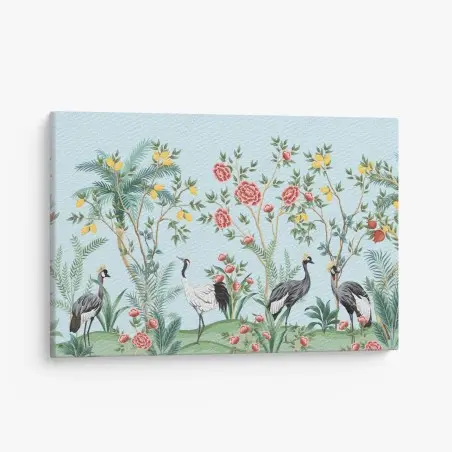 Leinwandbild eleganter kranichgarten mit blüten – Wallnifity®