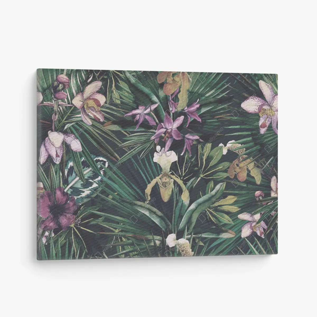 Leinwandbild tropische orchideen in aquarell und palmblättern – Wallnifity®