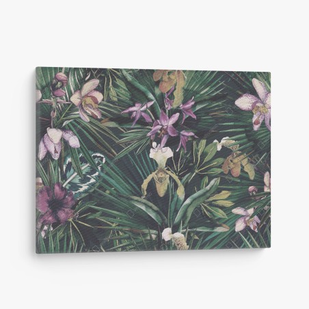 Leinwandbild tropische orchideen in aquarell und palmblättern – Wallnifity®