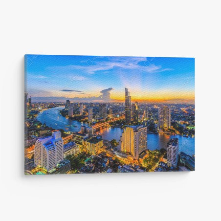 Leinwandbild lebendige stadtskyline bei dämmerung – Wallnifity®