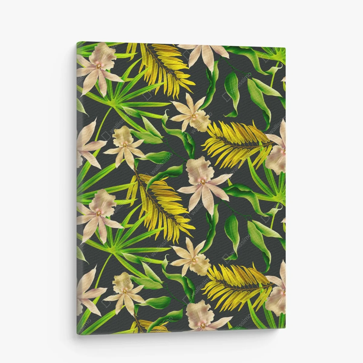 Leinwandbild tropisches orchideenmuster auf dunklem hintergrund – Wallnifity® Leinwandbild tropisches orchideenmuster auf dunklem hintergrund – Wallnifity®