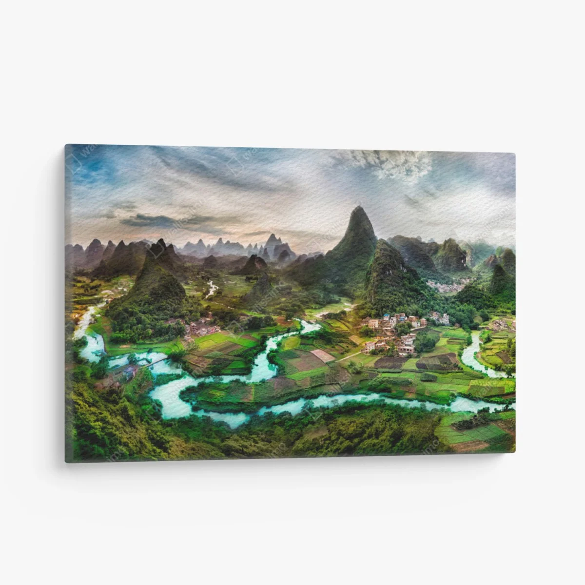 Leinwandbild smaragdfluss zwischen karsthügeln panorama – Wallnifity® Leinwandbild smaragdfluss zwischen karsthügeln panorama – Wallnifity®