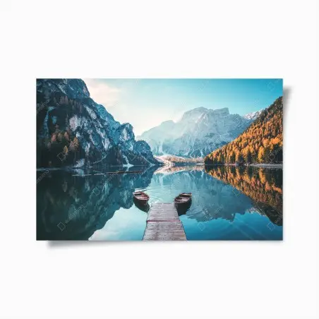 Poster ruhiger morgen am Pragser Wildsee, Dolomiten – Wallnifity®