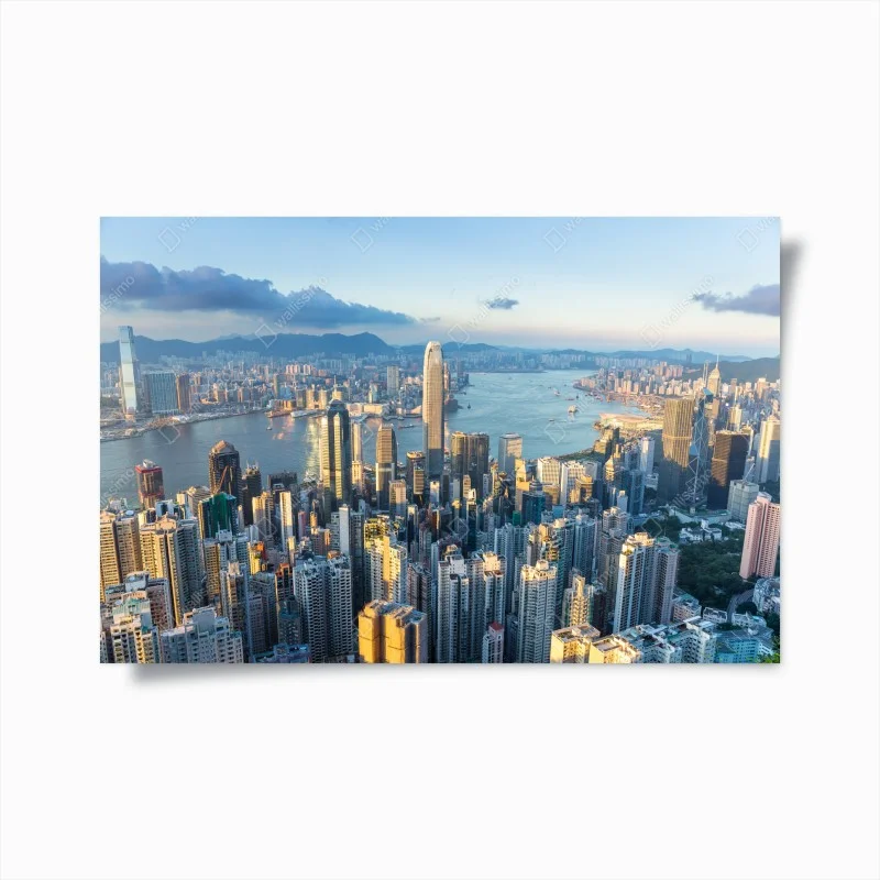 Poster panorama von Hongkong bei sonnenuntergang