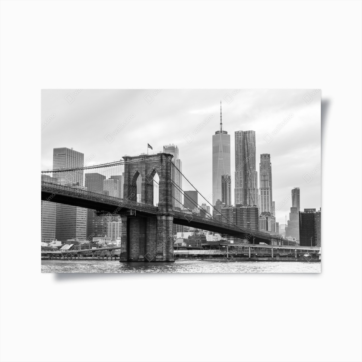 Poster Brooklyn Bridge und New York skyline in graustufen – Wallnifity®