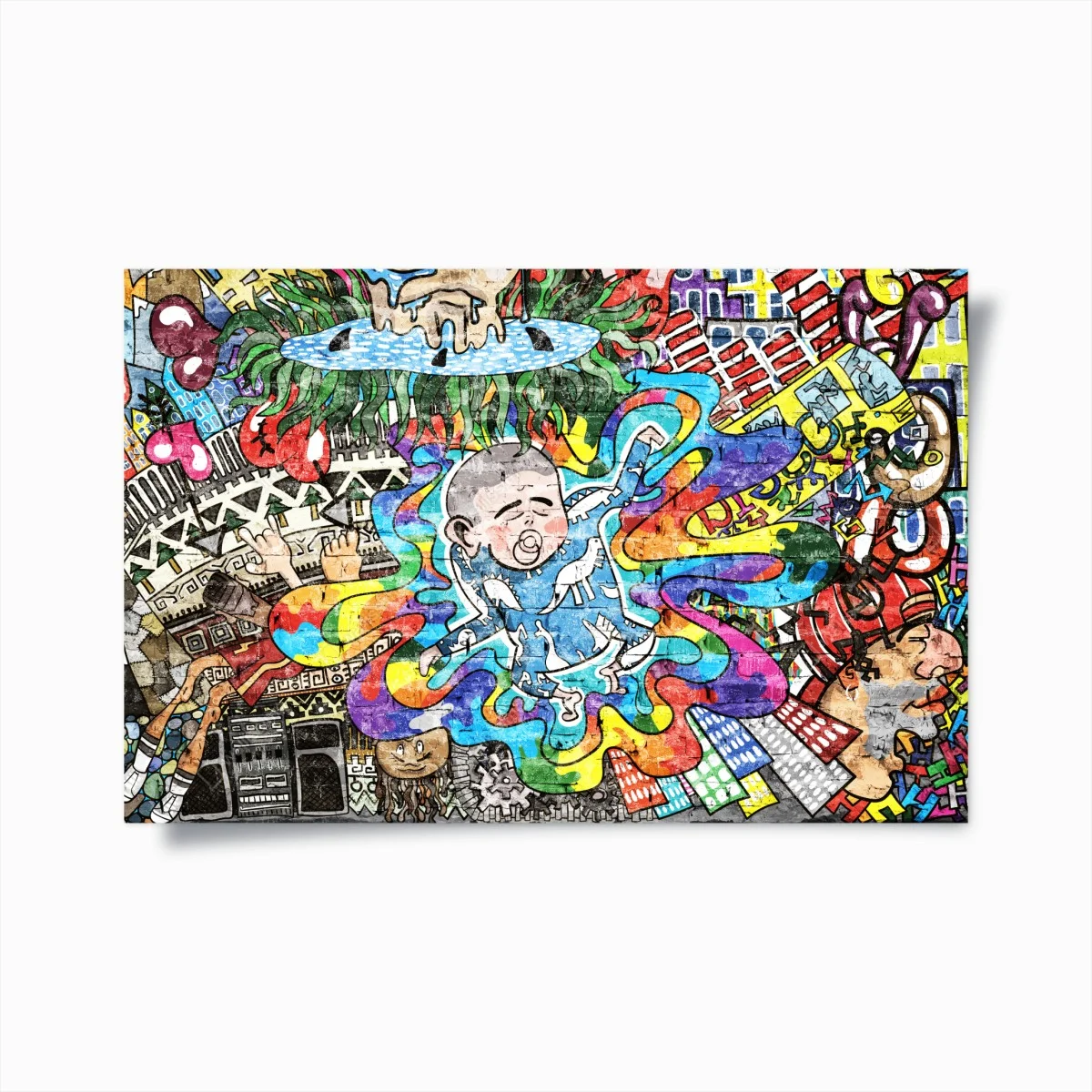 Poster buntes graffiti-mural mit träumendem kind – Wallnifity® Poster buntes graffiti-mural mit träumendem kind – Wallnifity®