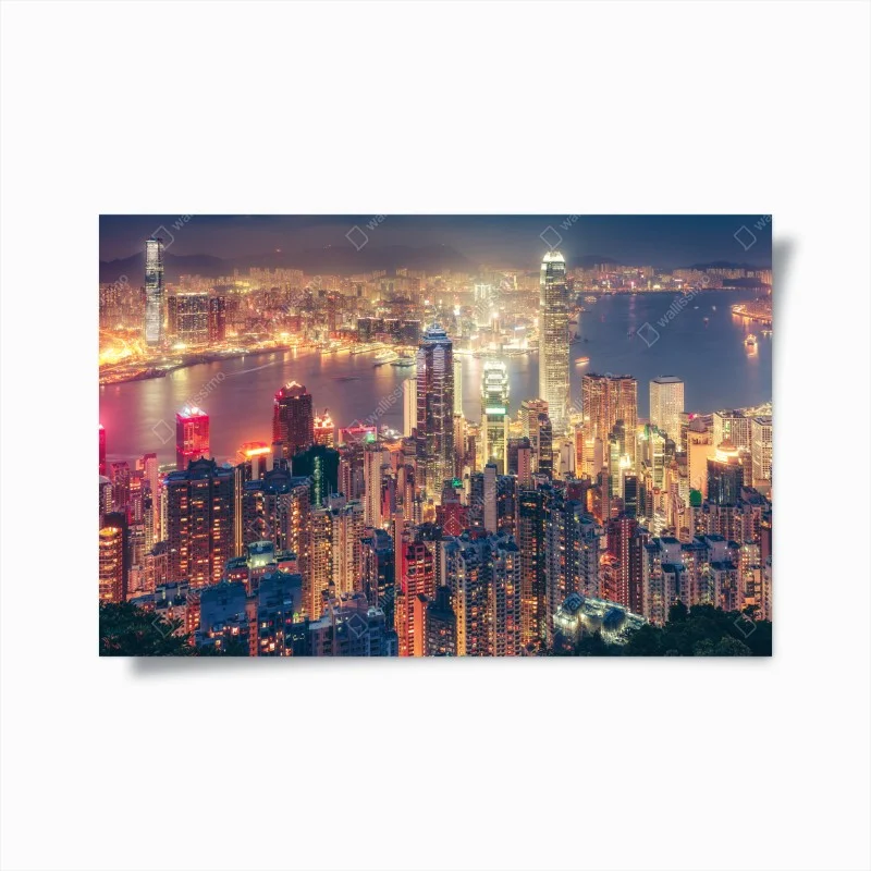 Poster Hongkong skyline bei nacht vom Victoria Peak