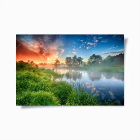 Poster nebel bei sonnenaufgang am flussufer – Wallnifity®