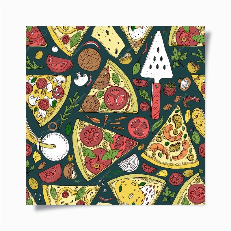 Poster buntes muster mit pizzastücken – Wallnifity®