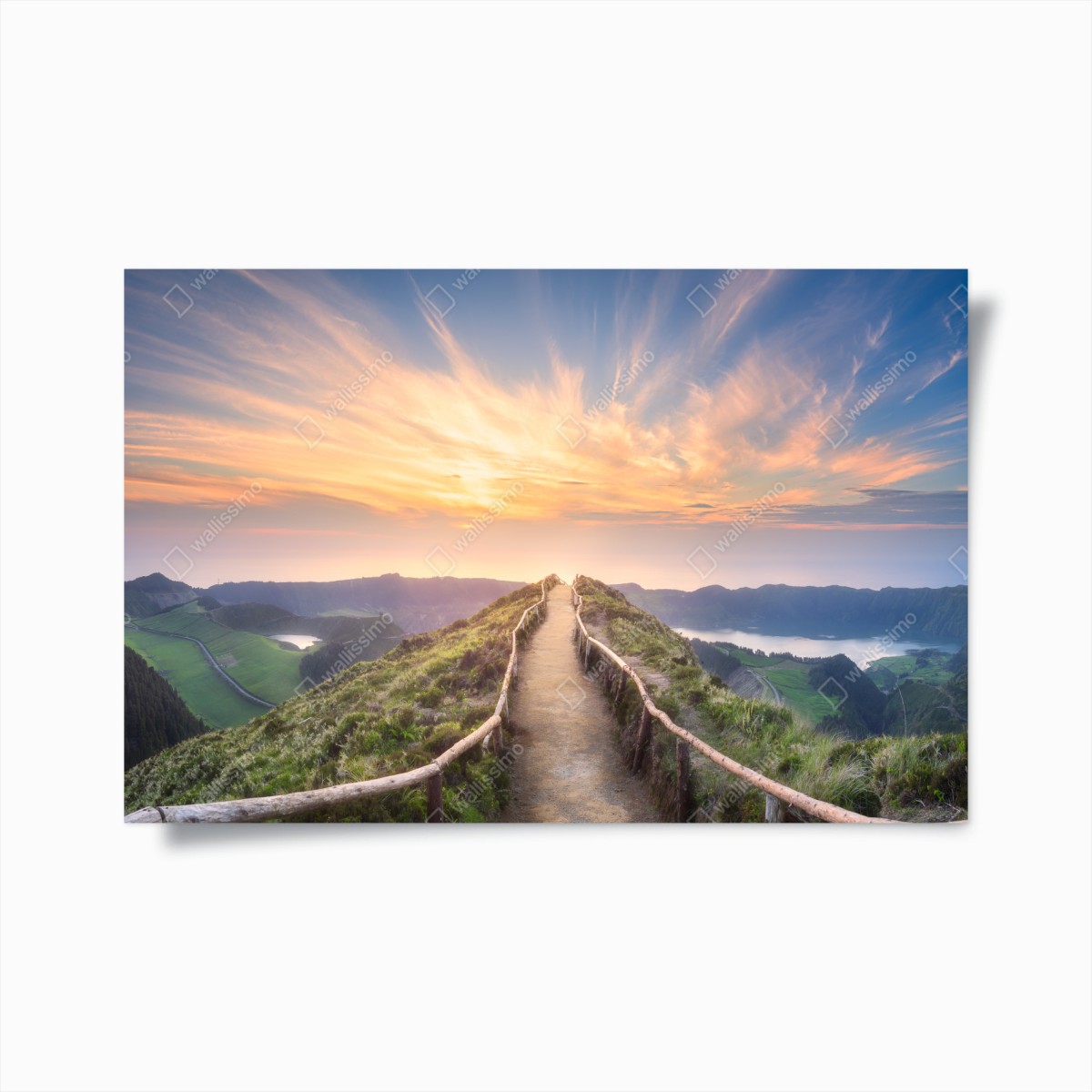 Poster sonnenuntergangspfad auf berggrat über see und tal – Wallnifity®