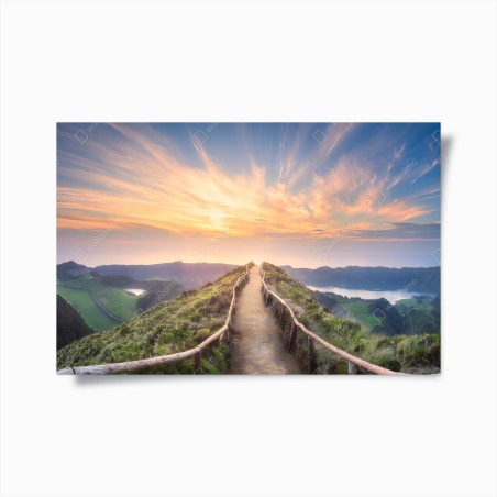 Poster sonnenuntergangspfad auf berggrat über see und tal – Wallnifity®