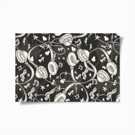 Poster monochromatisches muster mit kopfhörern und noten – Wallnifity®