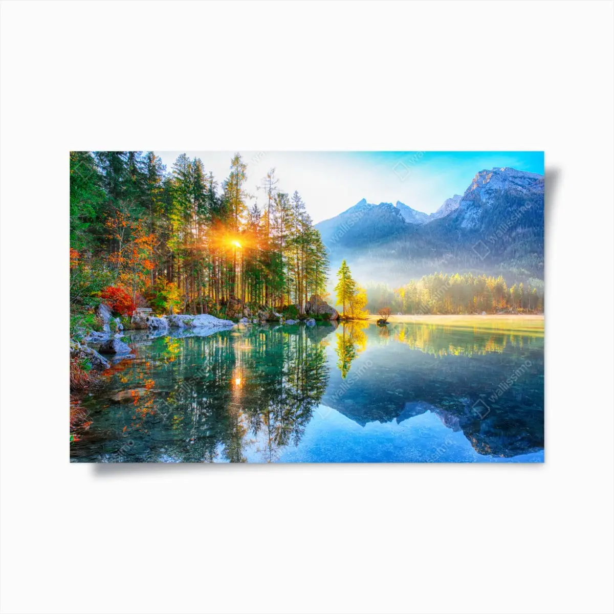 Poster Hintersee herbstlicher sonnenaufgang über dem türkisfarbenen see – Wallnifity®