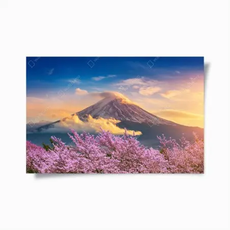 Poster Berg Fuji mit blühenden kirschblüten bei sonnenaufgang – Wallnifity®
