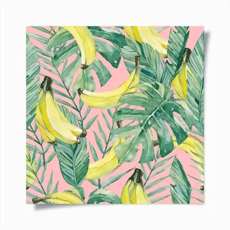 Poster aquarell-bananen und blättermuster auf rosa hintergrund – Wallnifity®