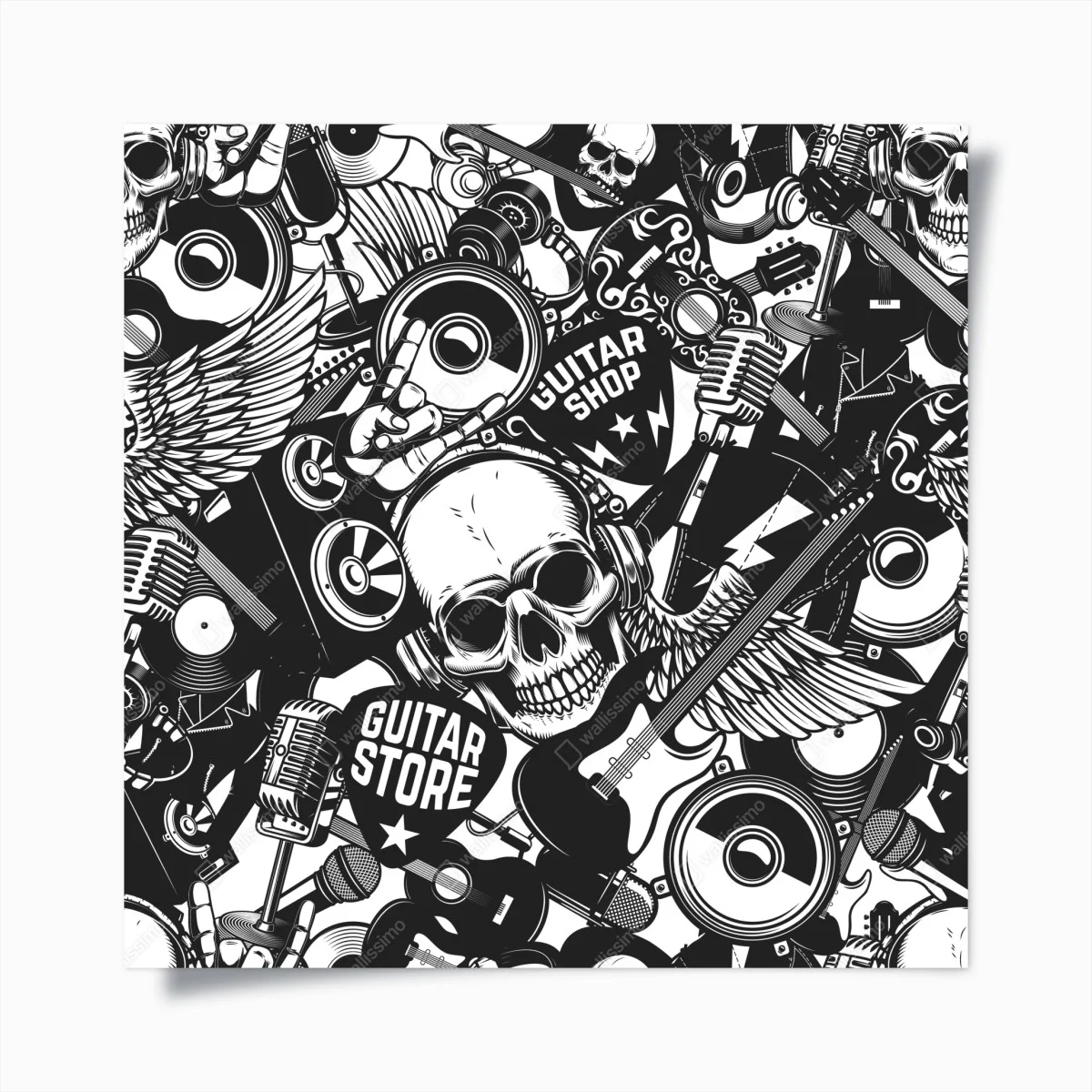Poster rock-collage mit schädel und gitarre – Wallnifity® Poster rock-collage mit schädel und gitarre – Wallnifity®
