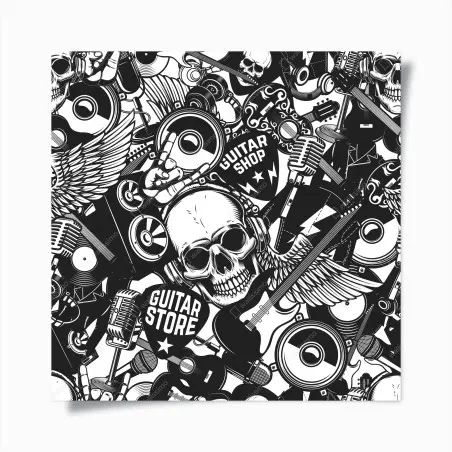 Poster rock-collage mit schädel und gitarre – Wallnifity®