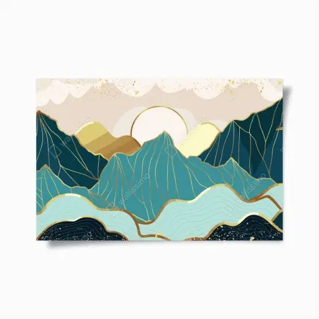 Poster türkise berge mit goldenen akzenten – Wallnifity®