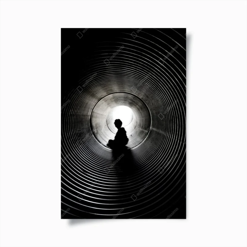Poster silhouette in einem spiraltunnel