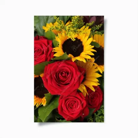 Poster rote rosen und sonnenblumen im bukett – Wallnifity®