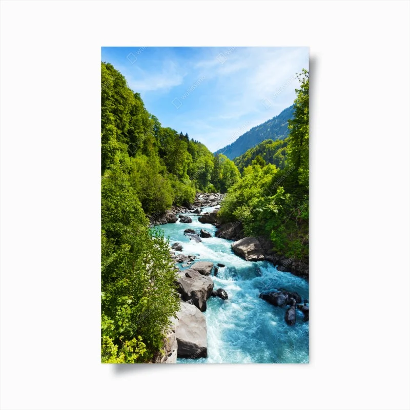 Poster gletscherfluss im grünen tal