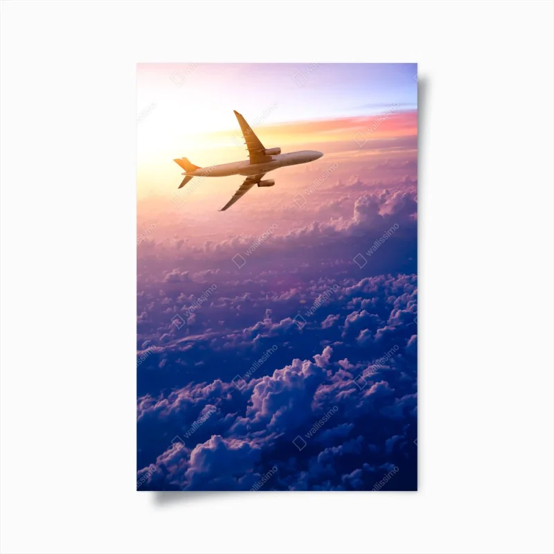 Poster flugzeug über den wolken bei sonnenaufgang