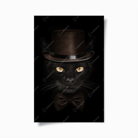 Poster elegante schwarze katze mit zylinder und fliege – Wallnifity®